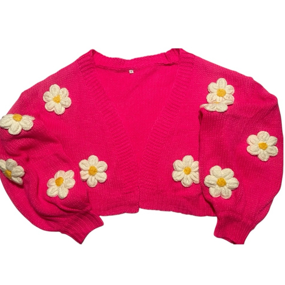 SHEIN Pink Short Cardigan with Floral Accents woman’s M